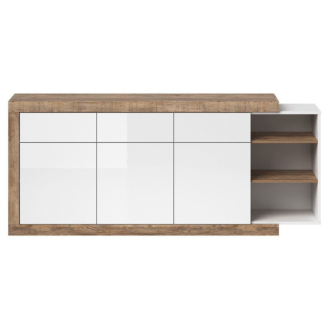Buffet 200cm color quercia e bianco lucido con numerosi vani di stoccaggio collezione SINATRA.