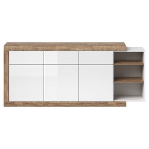 Buffet 200cm color quercia e bianco lucido con numerosi vani di stoccaggio collezione SINATRA.