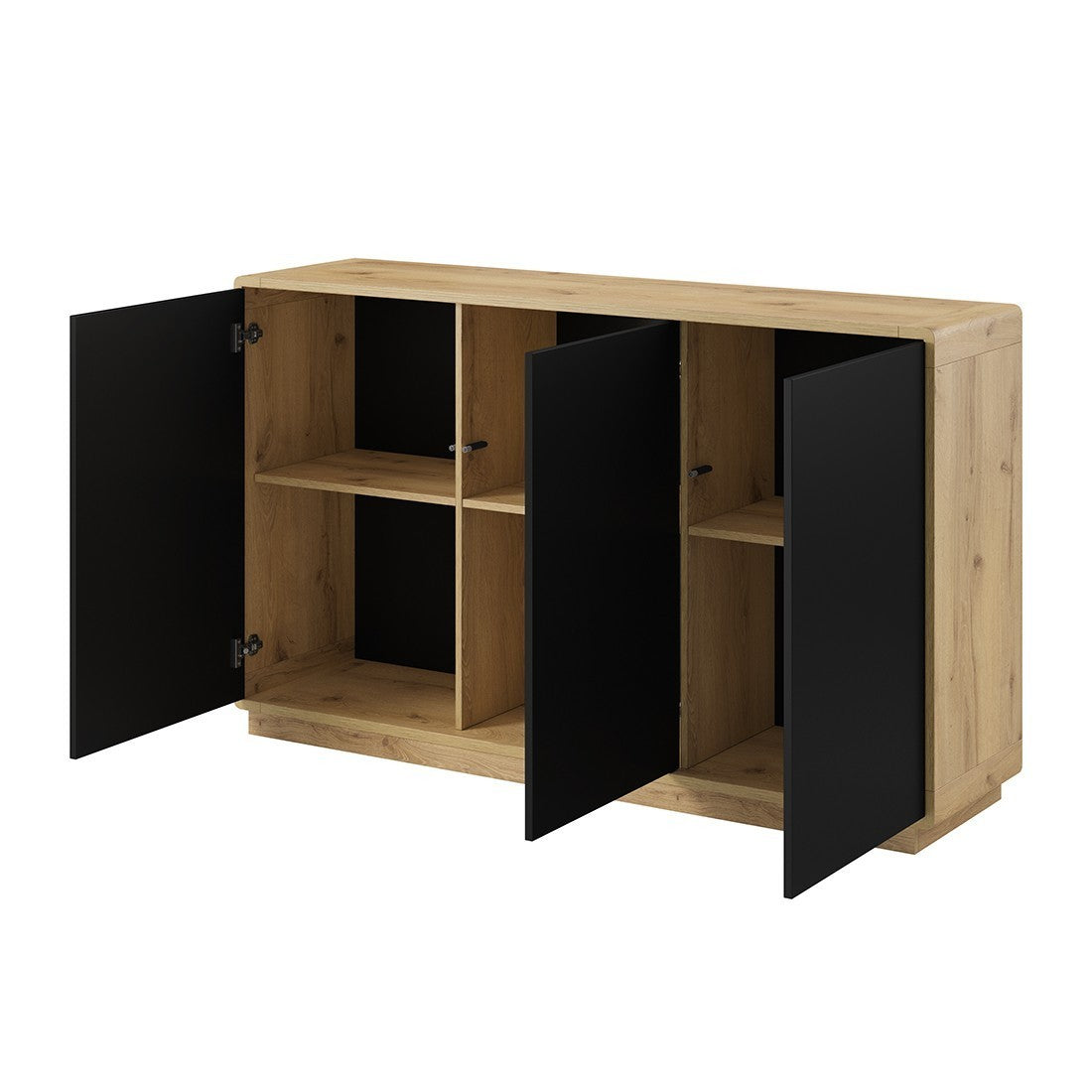 Buffet a 3 porte collezione VILLA. Colore quercia e nero opaco.