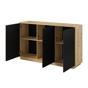 Buffet a 3 porte collezione VILLA. Colore quercia e nero opaco.