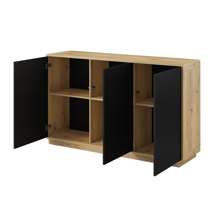Buffet a 3 porte collezione VILLA. Colore quercia e nero opaco.