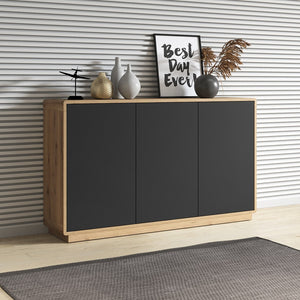 Buffet a 3 porte collezione VILLA. Colore quercia e nero opaco.
