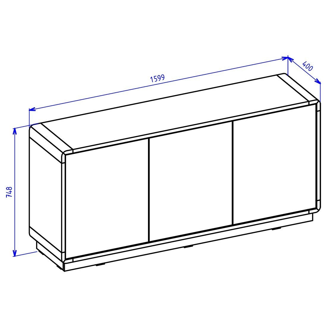 Buffet a 3 porte collezione VILLA. Colore quercia e nero opaco.