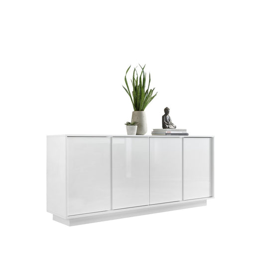 Buffet a 4 porte, collezione CREAM, colore bianco lucido laccato, ideale per un soggiorno o una sala da pranzo di design.