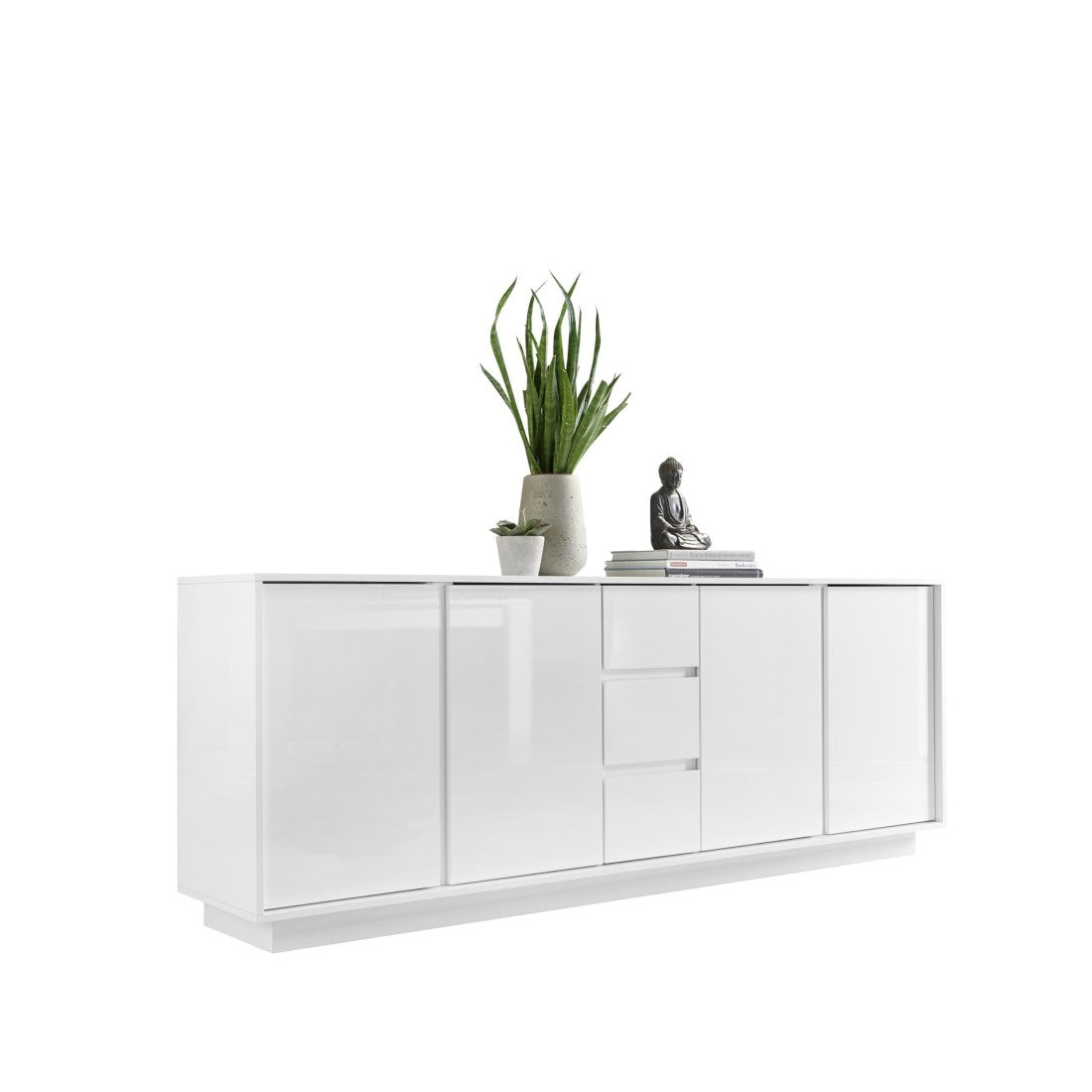 Buffet 4 porte e 3 cassetti, collezione CREAM, colore bianco lucido laccato.