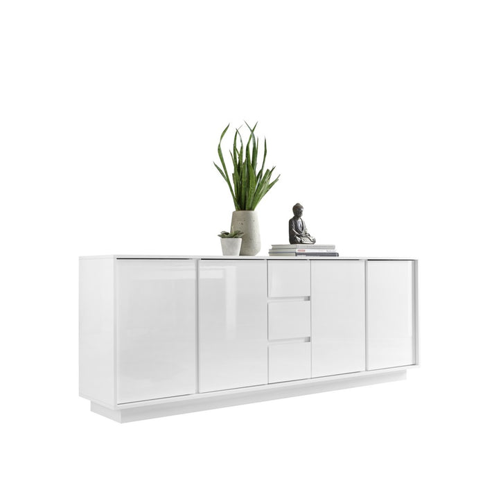 Buffet 4 porte e 3 cassetti, collezione CREAM, colore bianco lucido laccato.