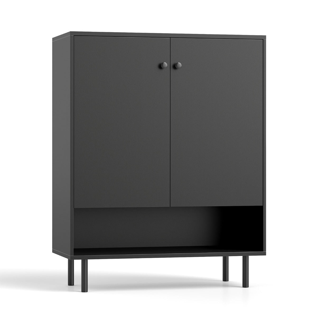 Cassettiera da 75 x 35 x 95 cm con ripiano regolabile e 2 ante in moderno design nero 20_0010794