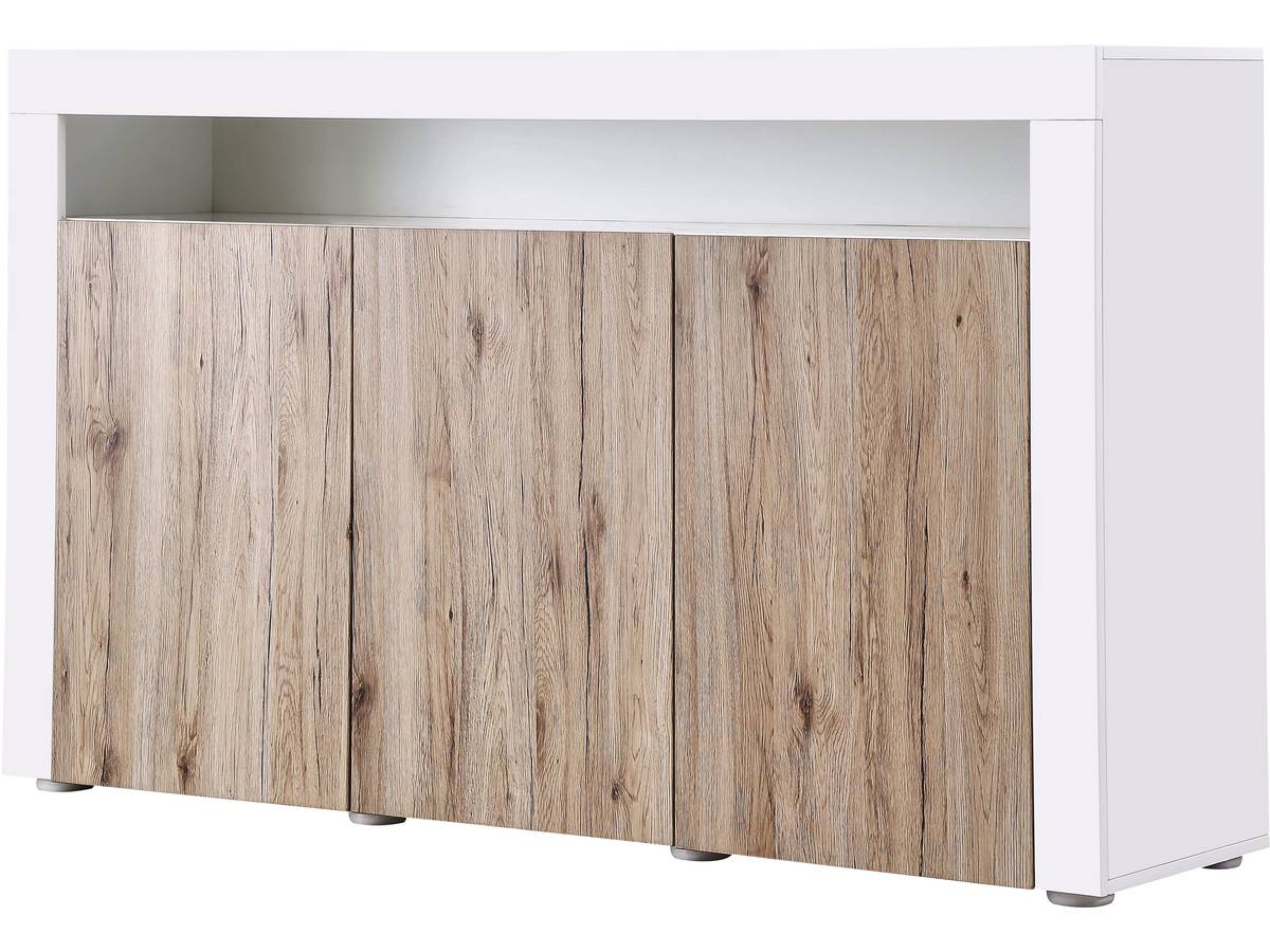 Credenza Buffet a LED "Bogota" - 155 x 40 x 92 cm -Rovere / bianco laccato