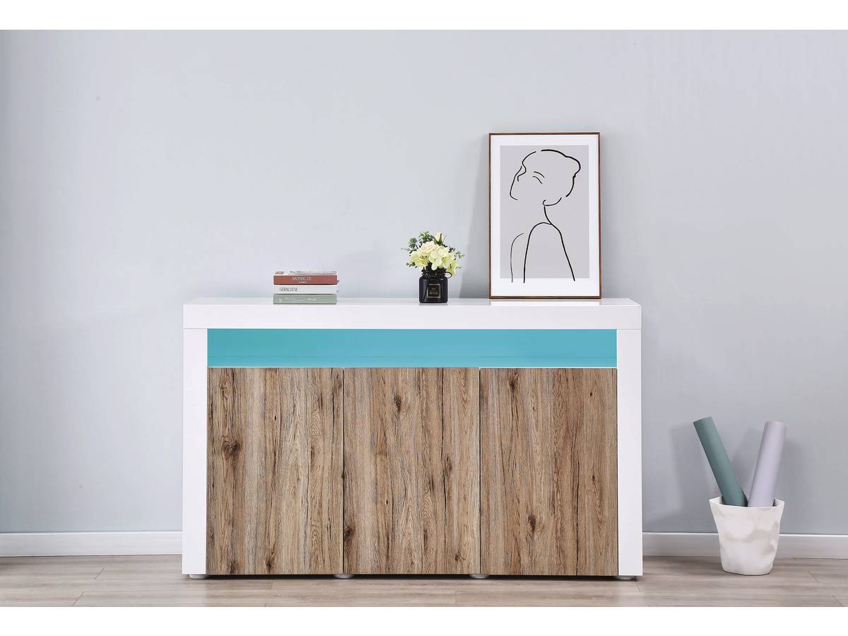 Credenza Buffet a LED "Bogota" - 155 x 40 x 92 cm -Rovere / bianco laccato