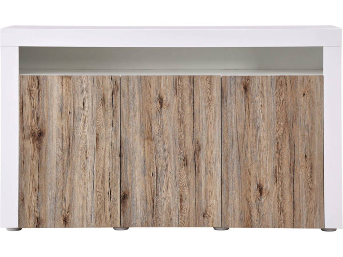 Credenza Buffet a LED "Bogota" - 155 x 40 x 92 cm -Rovere / bianco laccato