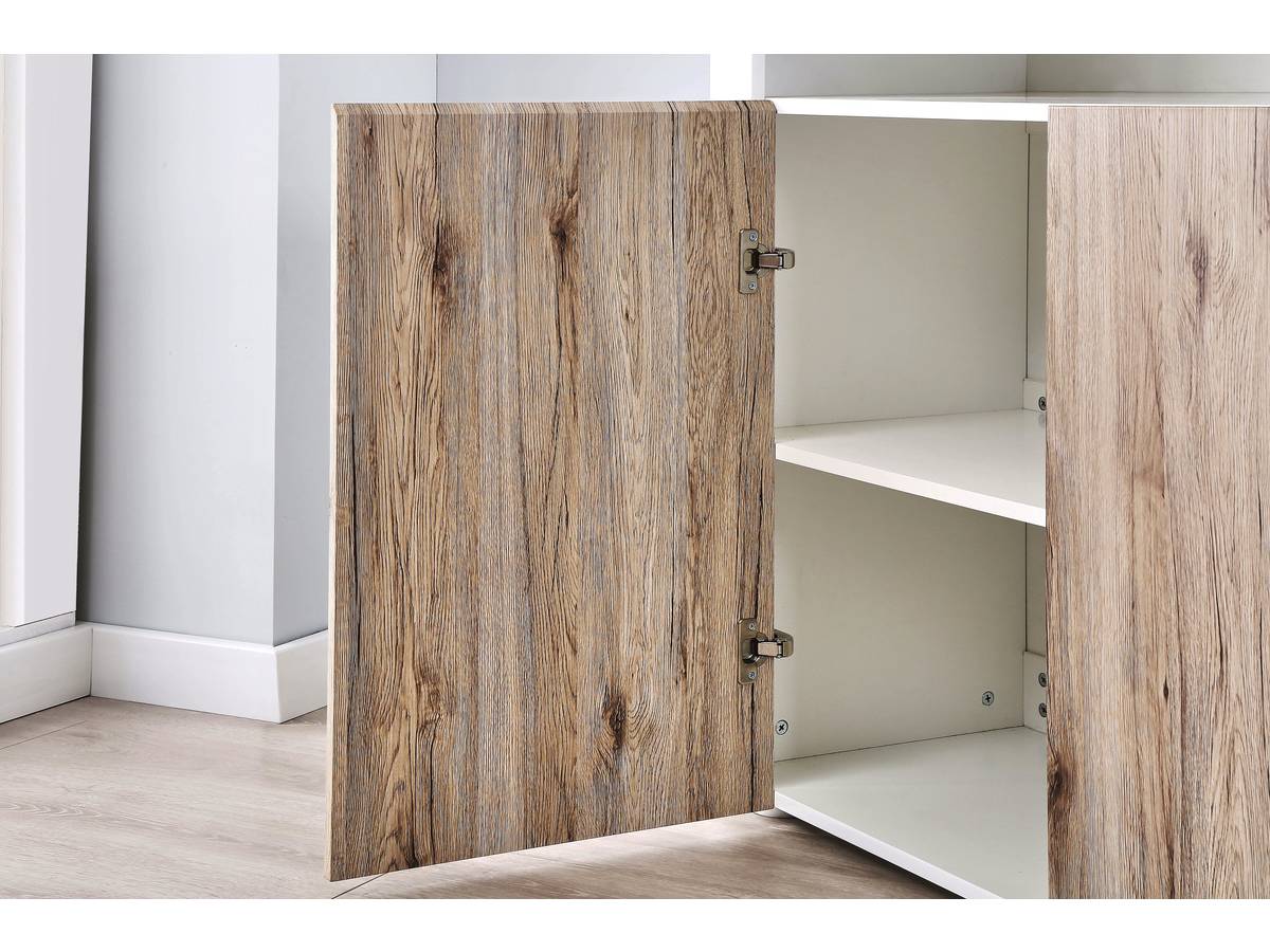 Credenza Buffet a LED "Bogota" - 155 x 40 x 92 cm -Rovere / bianco laccato