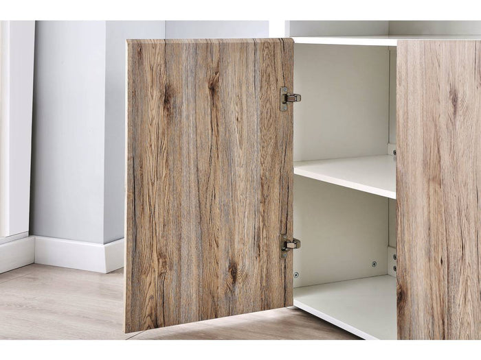 Credenza Buffet a LED "Bogota" - 155 x 40 x 92 cm -Rovere / bianco laccato