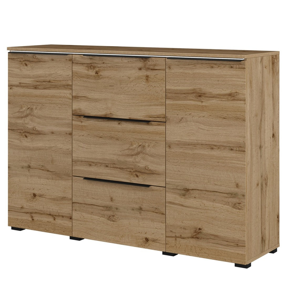 Buffet ALICE colore rovere wotan - 2 porte, 3 cassetti con illuminazione LED