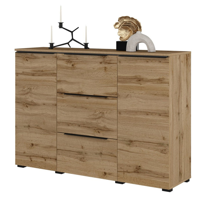 Buffet ALICE colore rovere wotan - 2 porte, 3 cassetti con illuminazione LED