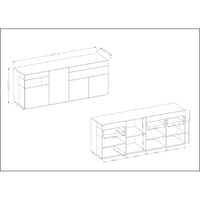 Buffet, credenza, enfilade KILES a quattro porte, due cassetti. Colori grigio antracite e rovere. Stile design.