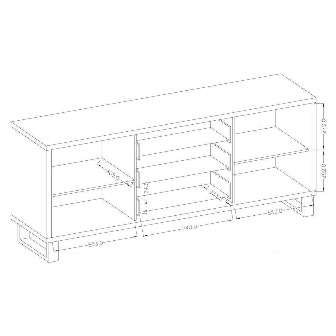 Buffet, credenza, enfilade MILO con due porte, tre cassetti. Colore rovere con finitura nera. Stile industriale.