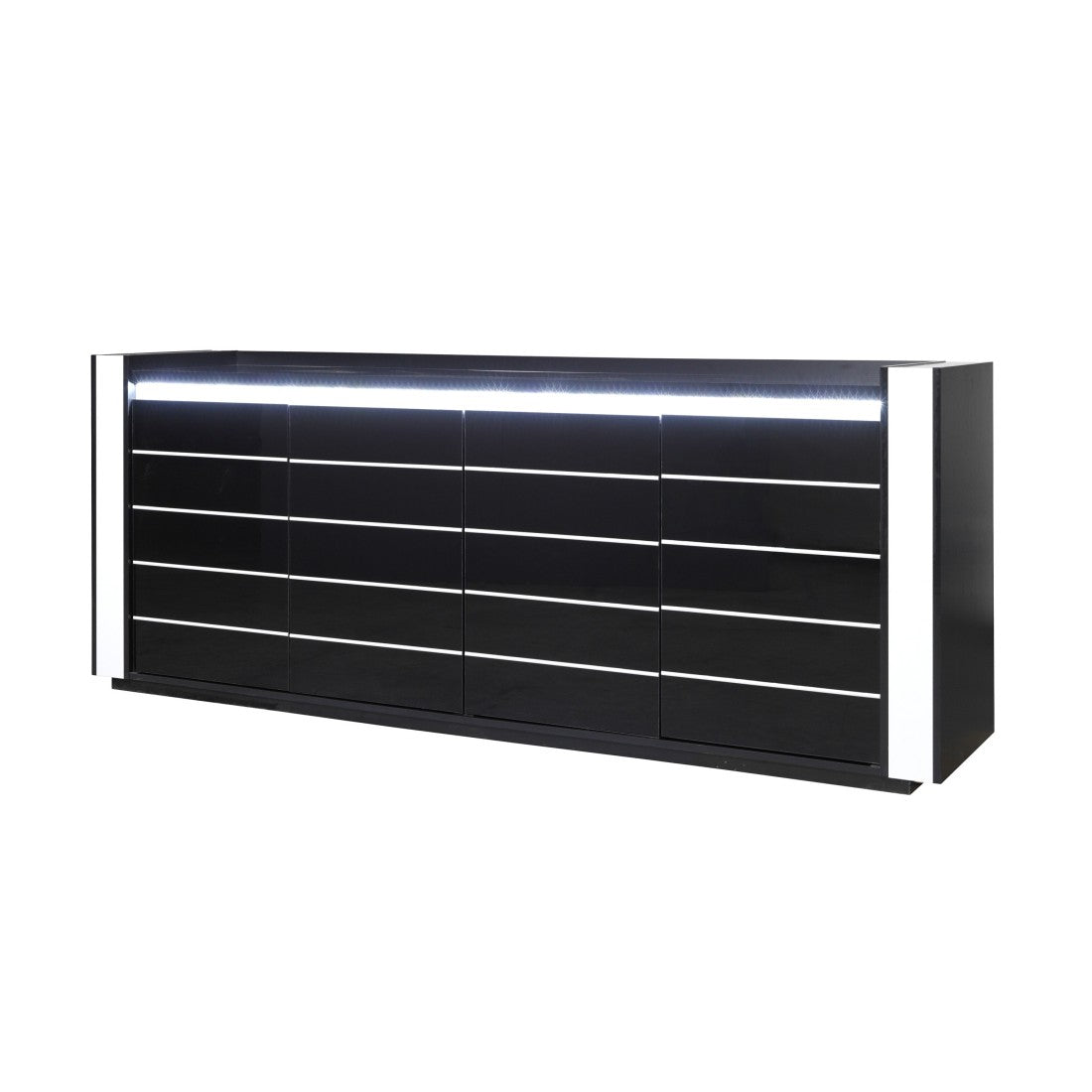 Credenza buffet LINA nero e bianco con LED - 4 porte