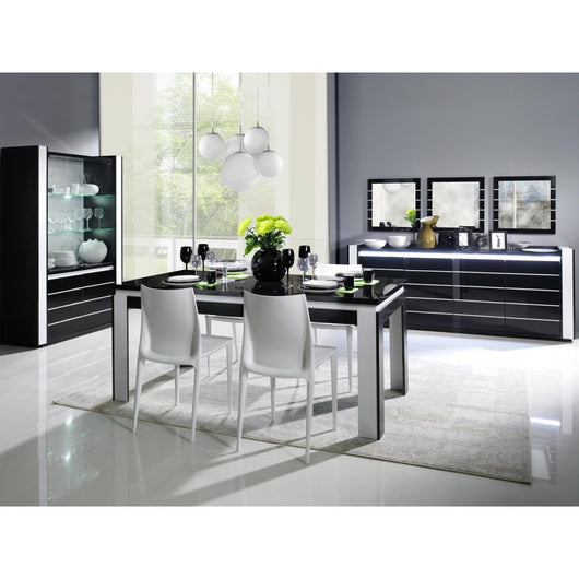 Credenza buffet LINA nero e bianco con LED - 4 porte
