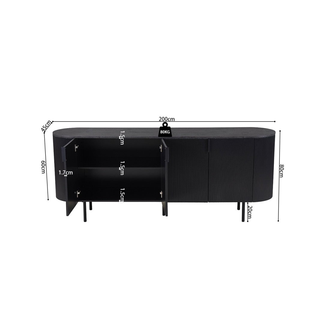 Buffet / Credenza VAGOS - 4 porte - Dimensioni L200 x H80 x P45 cm - Colore marrone scuro - Stile Design