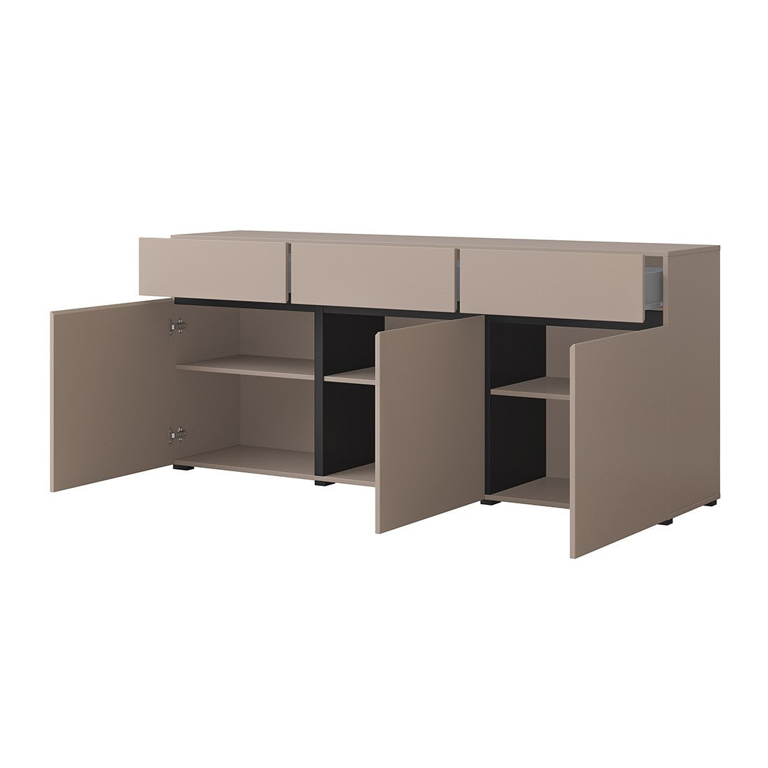 Buffet coloris beige e nero 180cm collezione HAVANA. Credenza design con 3 porte e 3 cassetti.