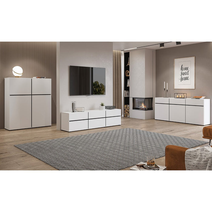 Buffet color bianco e nero 180cm collezione HAVANA. Credenza design con 3 porte e 3 cassetti.