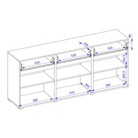 Buffet color bianco e nero 180cm collezione HAVANA. Credenza design con 3 porte e 3 cassetti.