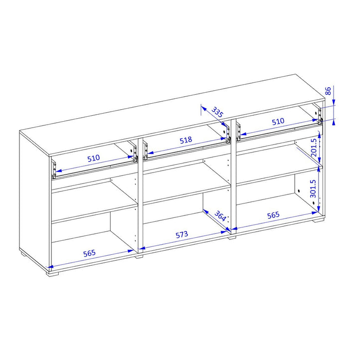 Buffet color bianco e nero 180cm collezione HAVANA. Credenza design con 3 porte e 3 cassetti.
