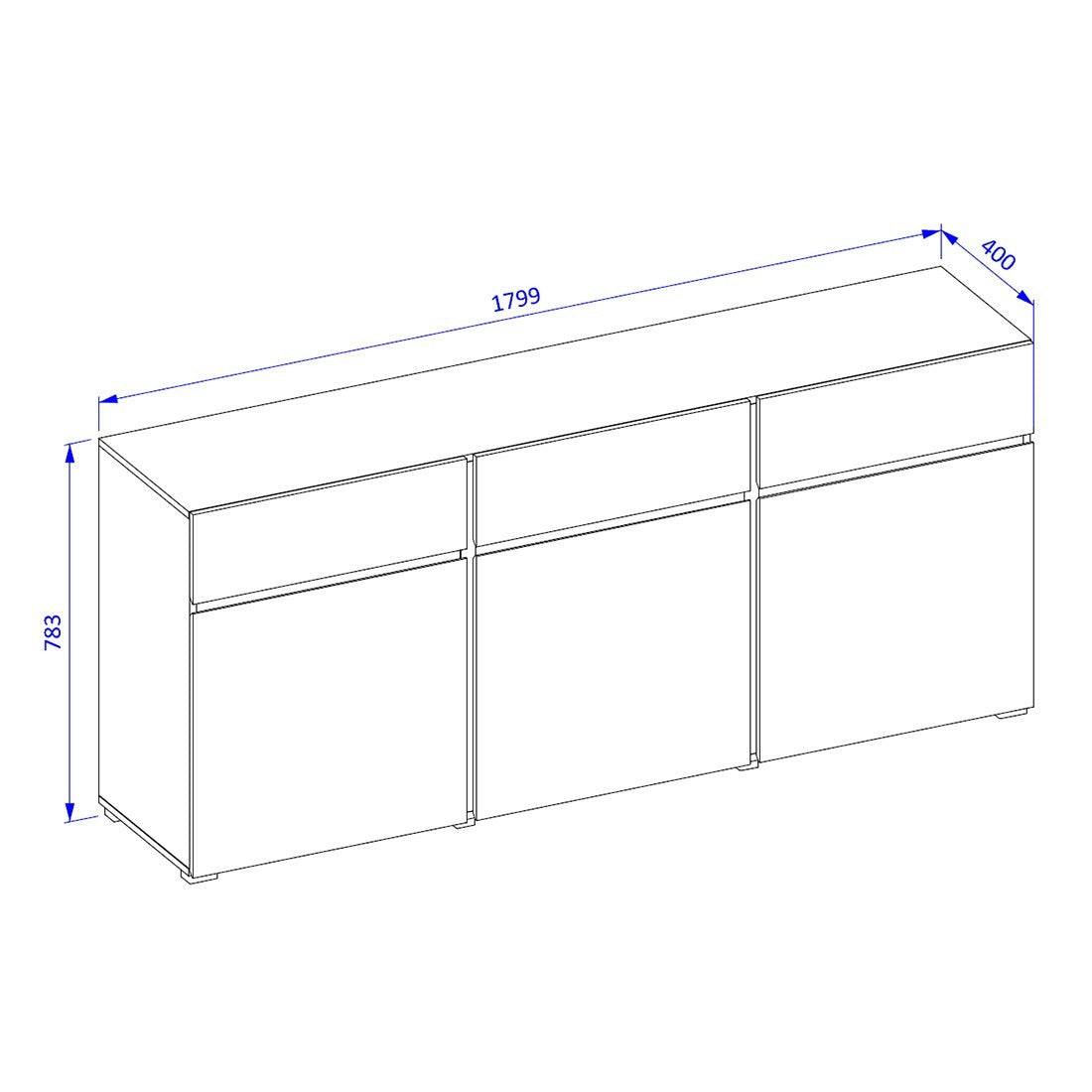 Buffet color bianco e nero 180cm collezione HAVANA. Credenza design con 3 porte e 3 cassetti.
