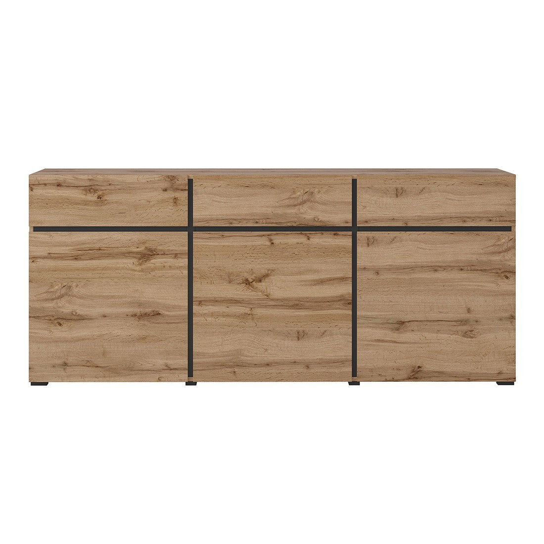 Buffet coloris chêne et noir 180cm collection HAVANA. Credenza di design con 3 porte e 3 cassetti.