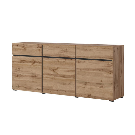 Buffet coloris chêne et noir 180cm collection HAVANA. Credenza di design con 3 porte e 3 cassetti.