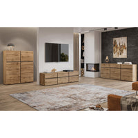Buffet coloris chêne et noir 180cm collection HAVANA. Credenza di design con 3 porte e 3 cassetti.