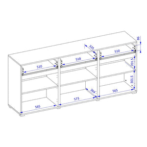 Buffet color salvia verde 180cm collezione HAVANA. Credenza design con 3 porte e 3 cassetti.