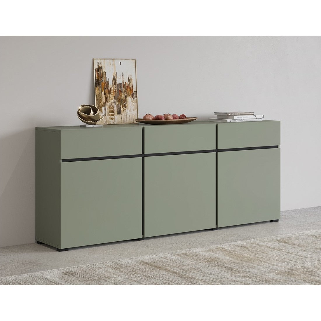 Buffet color salvia verde 180cm collezione HAVANA. Credenza design con 3 porte e 3 cassetti.
