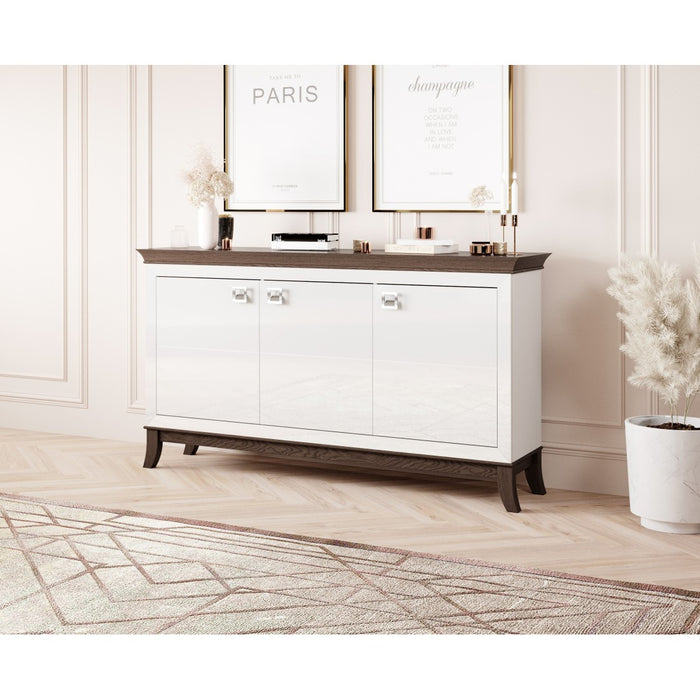 Buffet design 160cm per soggiorno colore bianco e rovere scuro, collezione PALACE.