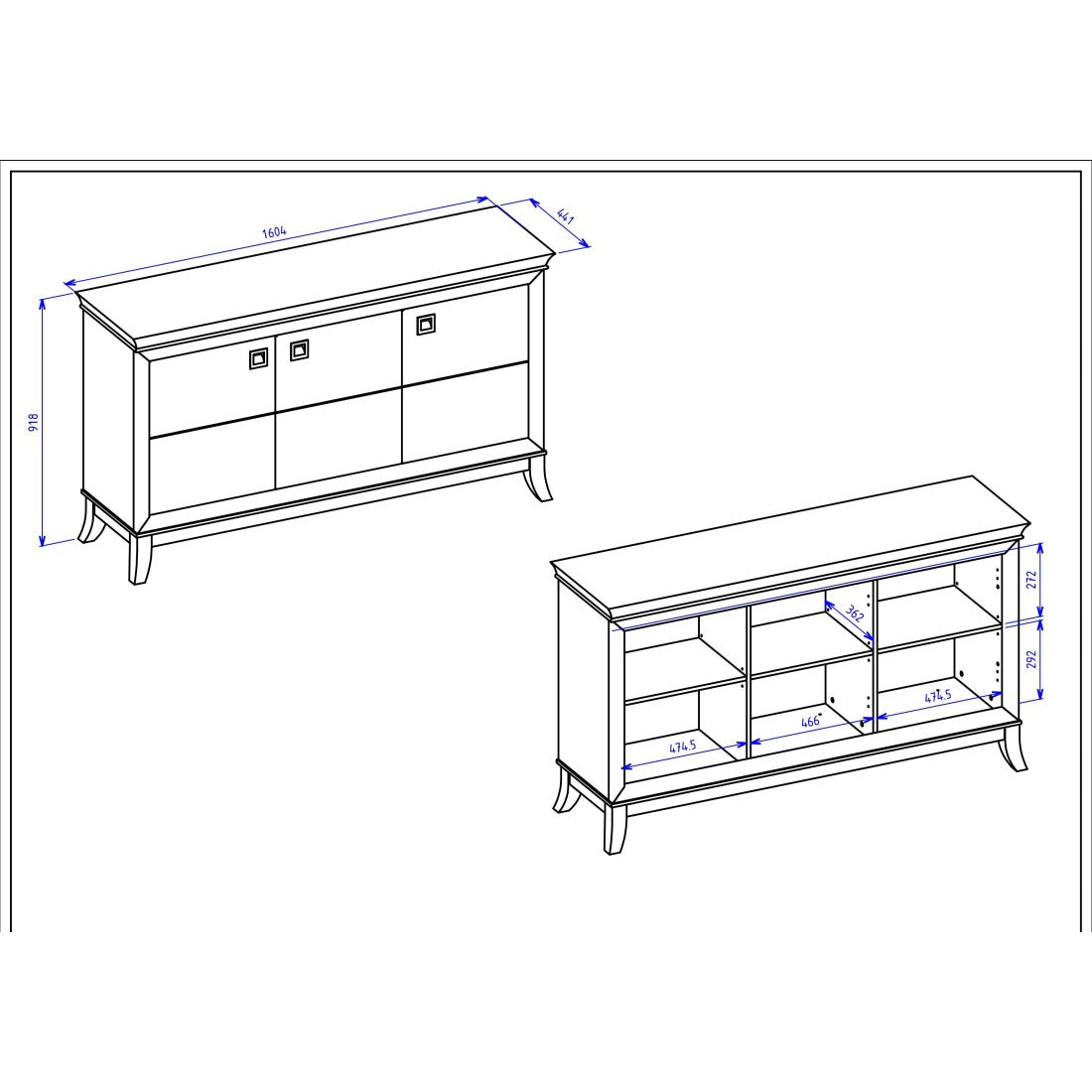 Buffet design 160cm per soggiorno colore bianco e rovere scuro, collezione PALACE.