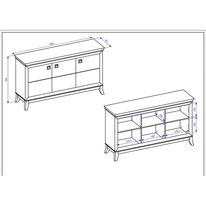 Buffet design 160cm per soggiorno colore bianco e rovere scuro, collezione PALACE.