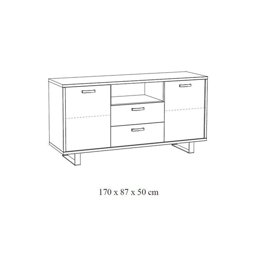 Buffet design 170cm con 2 porte e 2 cassetti per soggiorno colore rovere chiaro collezione NEWTON