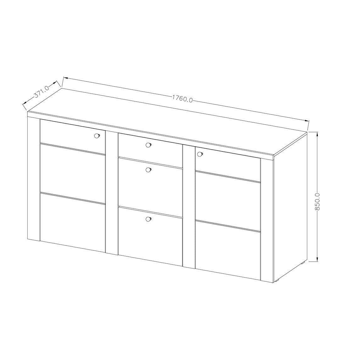 Buffet design 175cm per soggiorno colore bianco effetto legno e quercia collezione SANTIAGO.