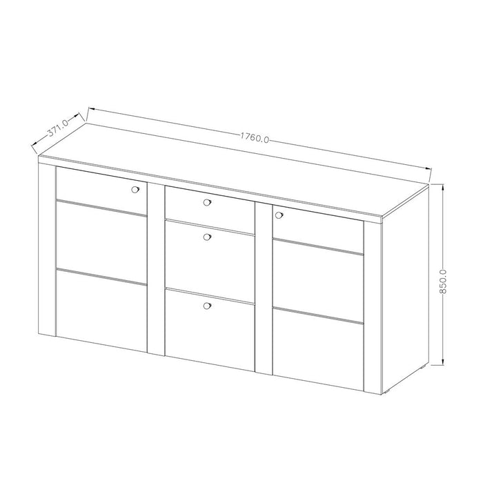 Buffet design 175cm per soggiorno colore bianco effetto legno e quercia collezione SANTIAGO.