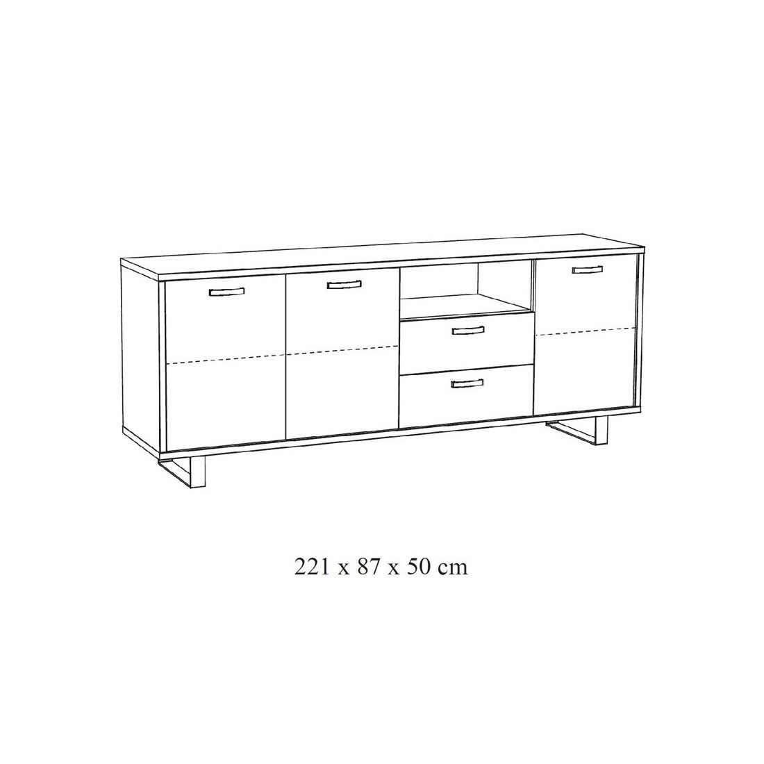 Buffet design XL 220cm con 3 ante e 2 cassetti per soggiorno in colore rovere chiaro collezione NEWTON