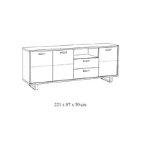 Buffet design XL 220cm con 3 ante e 2 cassetti per soggiorno in colore rovere chiaro collezione NEWTON