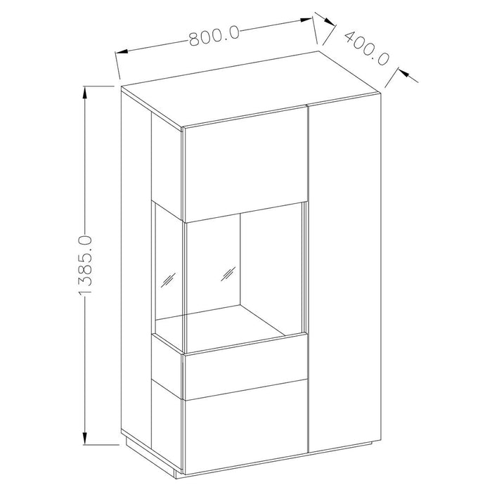 Credenza alta KILES con LED, 2 porte, antracite e rovere, porta a vetro a sinistra