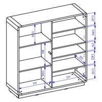 Credenza alta collezione VILLA. Colore quercia e nero. 3 porte e 1 nicchia illuminata.