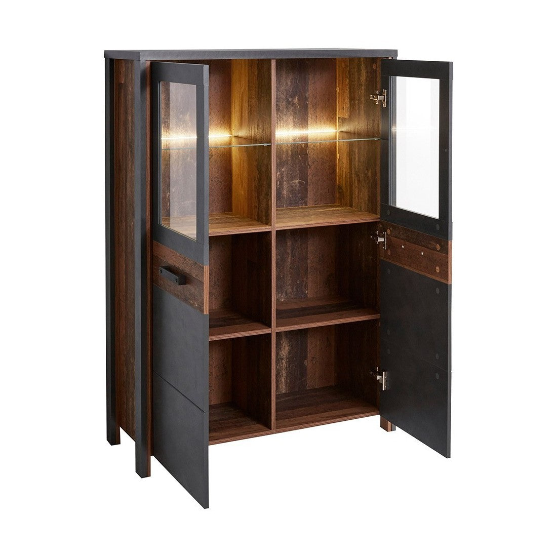 Buffet alto collezione WINDSOR. Colori grigio antracite e rovere scuro.