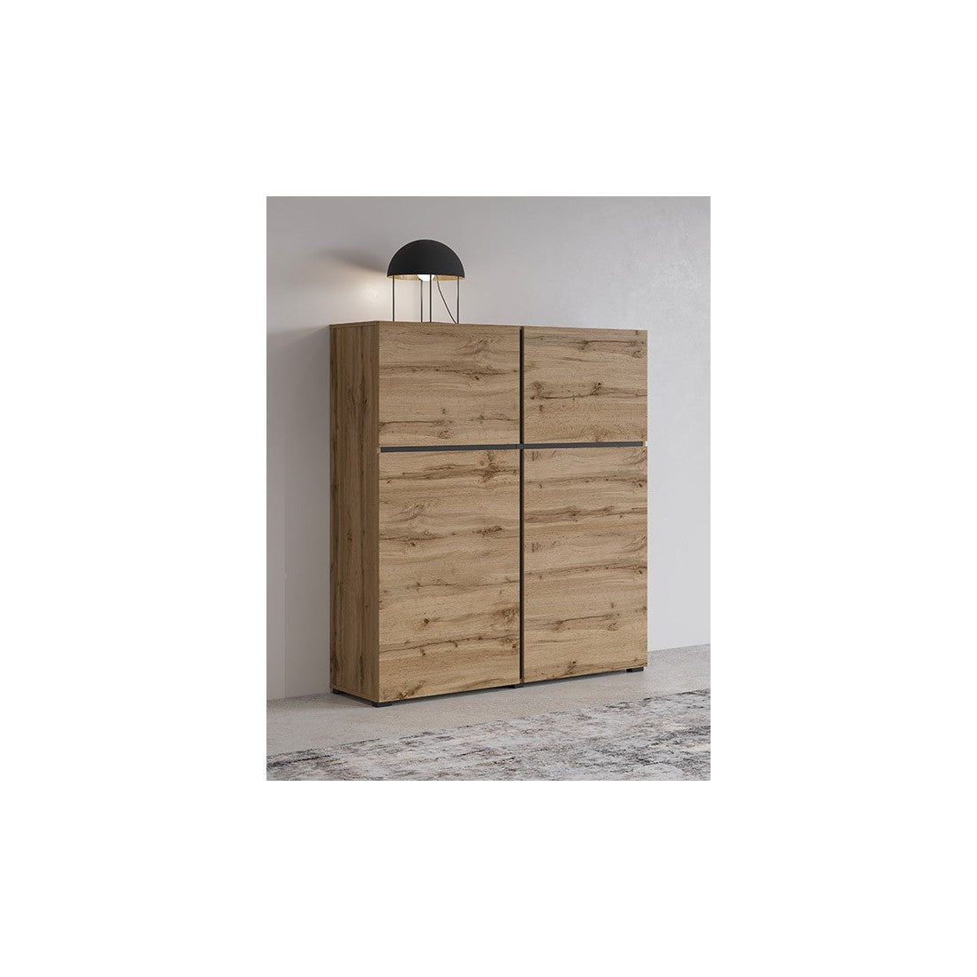 Buffet alto colori rovere e nero L120xH140xP40 collezione HAVANA. Buffet alto design con 4 porte.