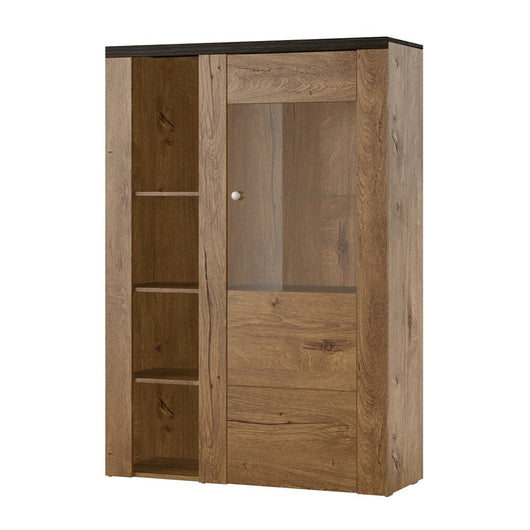 Credenza alta design con 1 porta per soggiorno colore rovere e nero effetto legno. Collezione SANTIAGO.