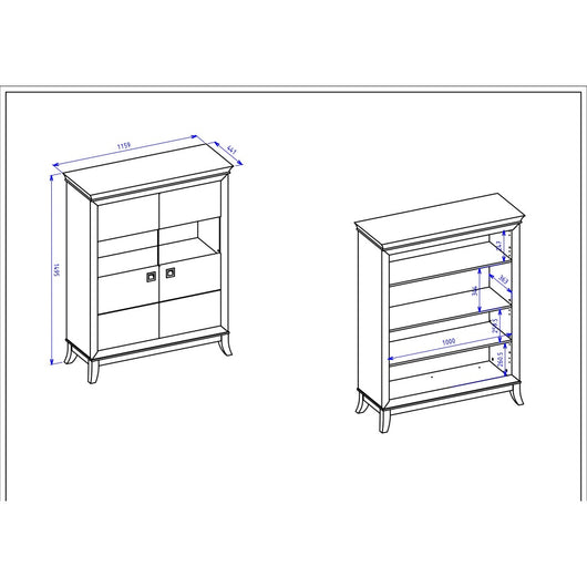 Buffet alto design con 2 ante per soggiorno, colore bianco e rovere scuro, collezione PALACE.
