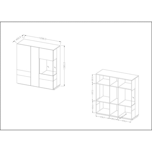 Credenza alta KILES con tre ante e illuminazione LED. Colore grigio antracite e rovere. Stile design.