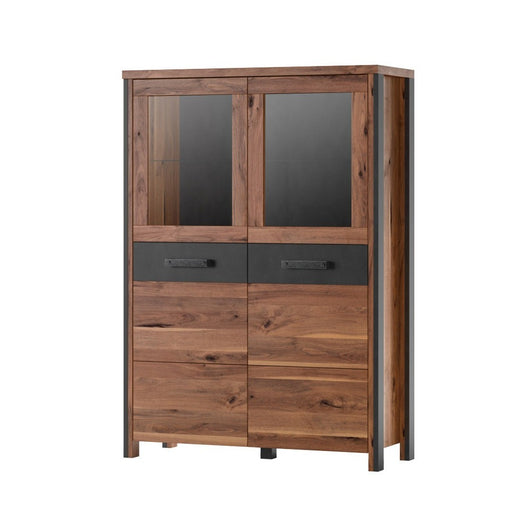 Credenza alta WINDSOR in rovere scuro e grigio antracite - 2 grandi porte - 97 x 138 x 37 cm