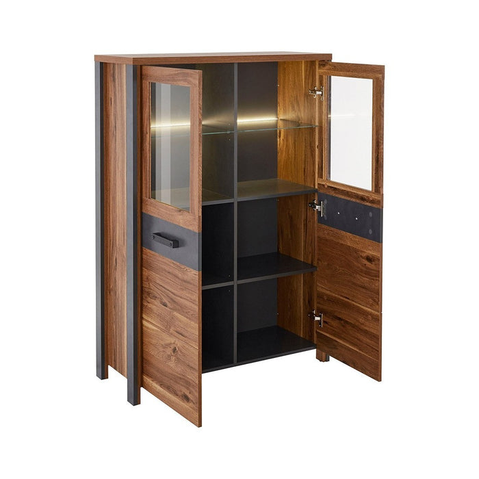 Credenza alta WINDSOR in rovere scuro e grigio antracite - 2 grandi porte - 97 x 138 x 37 cm